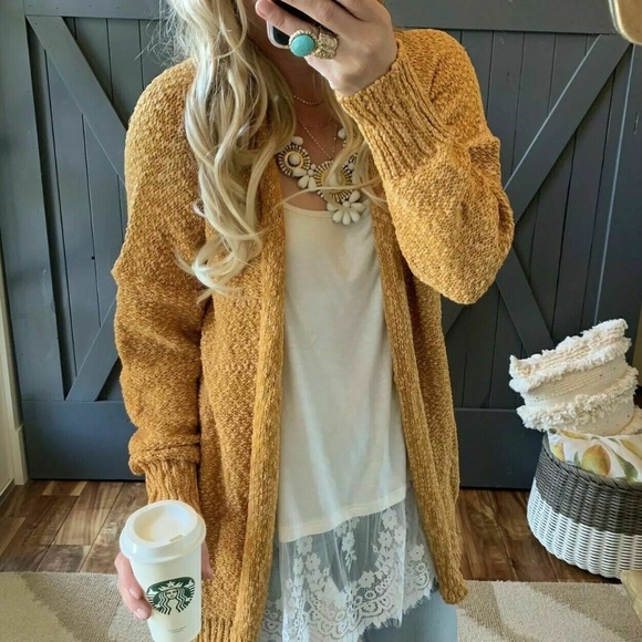 New Nubby Mustard Blanket Cardigan Boho Sweater - Picture 5 of 5